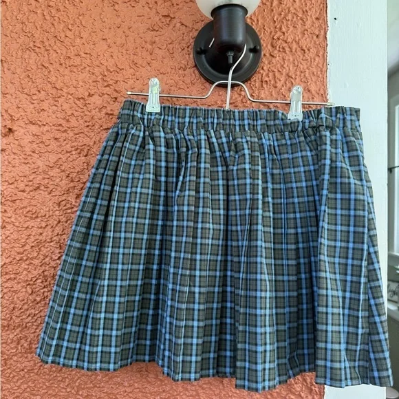 Wild Fable Skirt Womens Medium Green Blue Plaid Pleated Wrap A-Line Casual - Picture 2 of 5